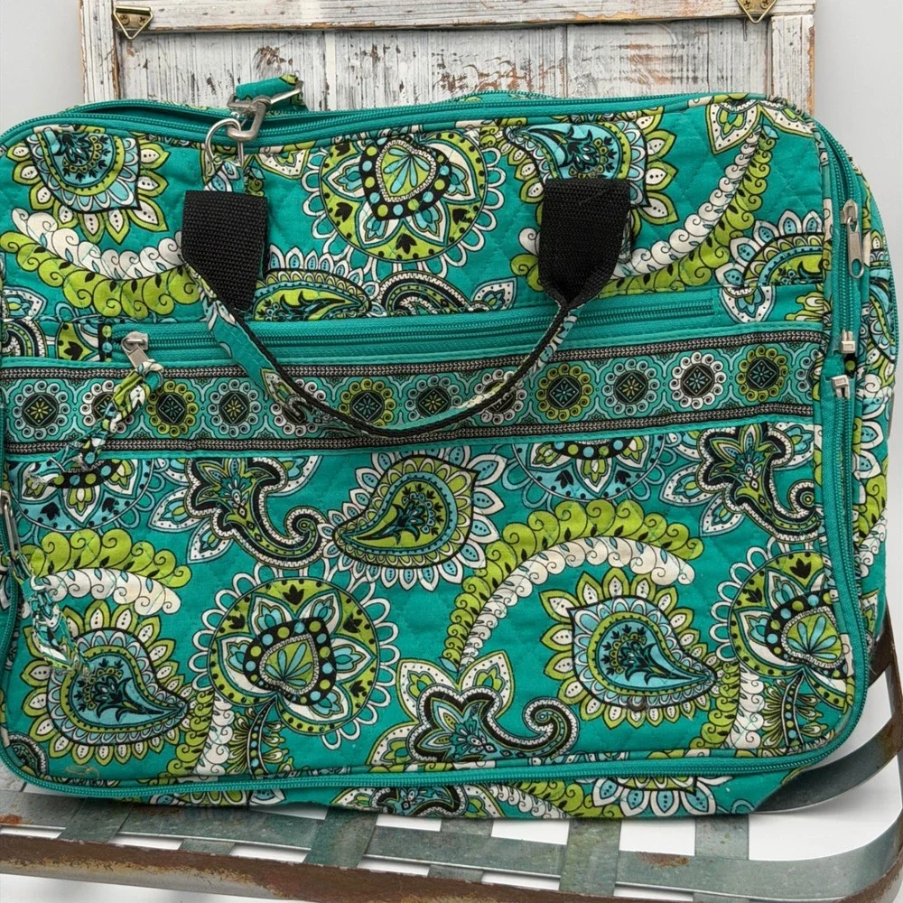 Vera Bradley Quilted‎ Paisley Laptop Bag Briefcase Teal Green White 14x11x4